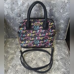 Luv Betsey Johnson Darcy Black & Rainbow Crossbody Satchel Handbag Purse Bag